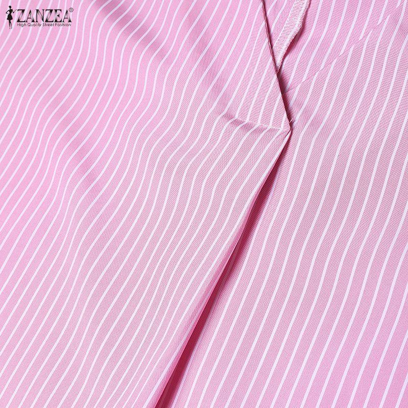 ZANZEA Women Casual V-Neck 3/4 Sleeve Loose Stripe Blouse