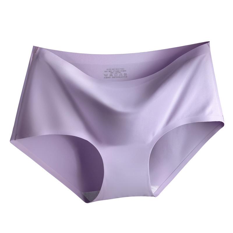 Seamless Ice Silk Women's Underwear - Mid-Low Waist, Pure Cotton Gusset, Candy Color Briefs