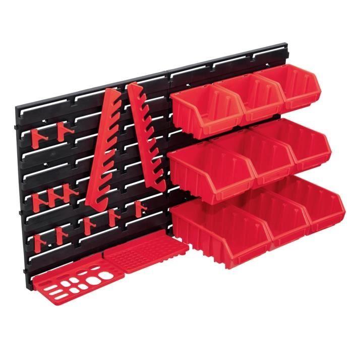 Kit de bacs de stockage et panneaux muraux - vidaXL - 34 pcs - Rouge et Noir - 9 Compartiments - Plastique
