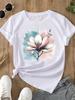 (Asian Size)  trend lovely flower style o-neck Women's Top T Clothing Print Short Sleeve T-shirts Fashion Female Casual Graphic Tee