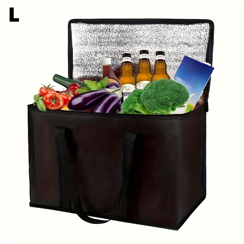 Extra Large Black Insulated Cooler Bag Durable, Reusable, Foldable, Multi-Compartment for Food & Beer, Good Temp Control.
