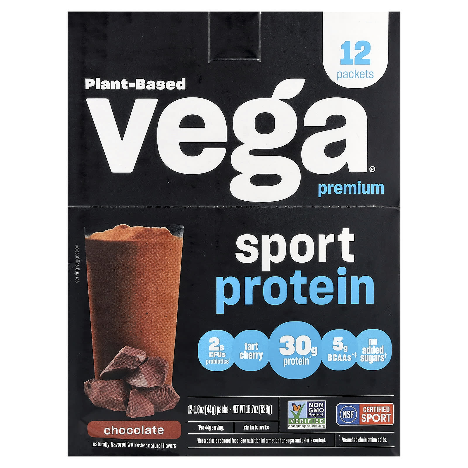 

Sport, Plant-Based Premium Protein, Chocolate, 12 Packets, 44G (1.6Oz) Each