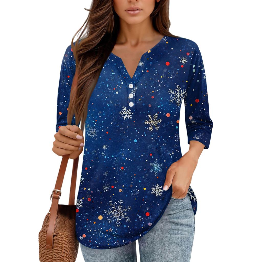 Skjorter med 3/4-ermer for kvinner Trykk grafiske t-skjorter Bluser Uformell Plussstørrelse Basic Topper Pullover