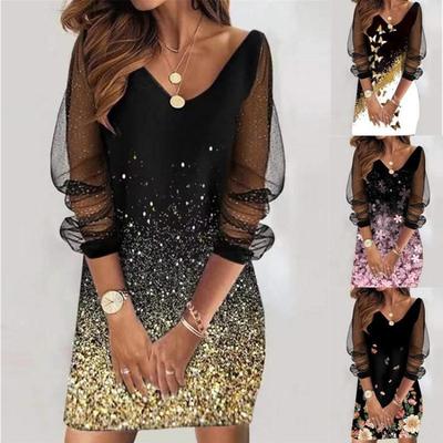 2023 Spring Women Mesh Perspective Dress with Sequins