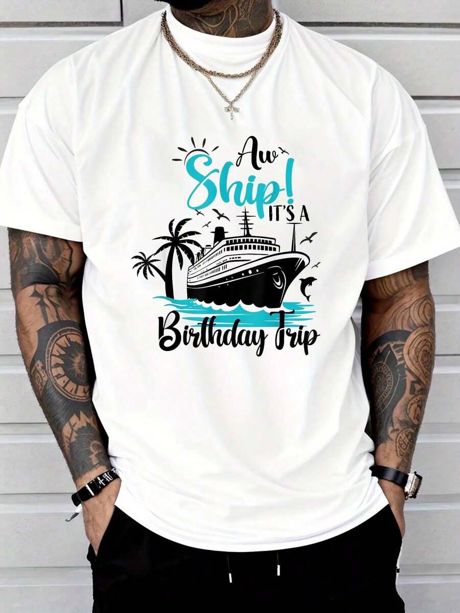 

Aw Ship It s A Birthday Trip, Funny Birthday Cruise Vacation Unisex T-Shirt Summer Unisex s Short-Sleeved T-Shirt L