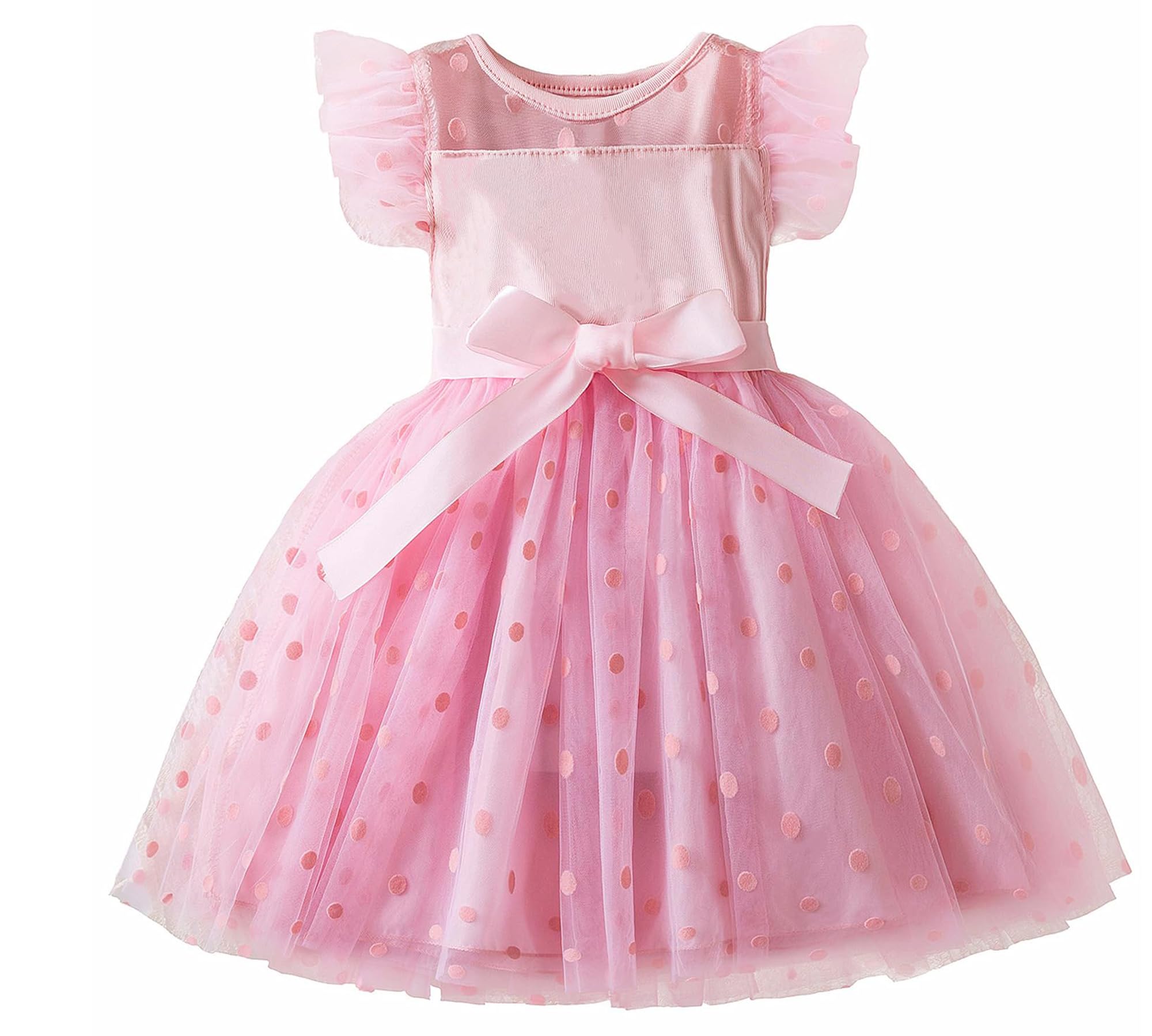 

AIEOE Baby Tulle Formal Tutu Fluffy Ruffle Polka Dot Cute Princess Perfect for Shrine Size 120 Girls Dress, Dress, Skirt, Sleeves, Print, Style, розовый