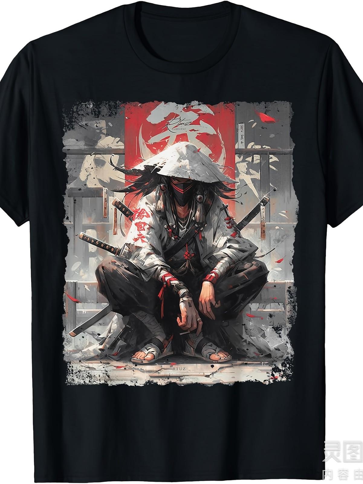 Samurai Sword Ninja Japanese Manga Anime Street Style T-Shirt Unisex 2025 Sum S разноцветный
