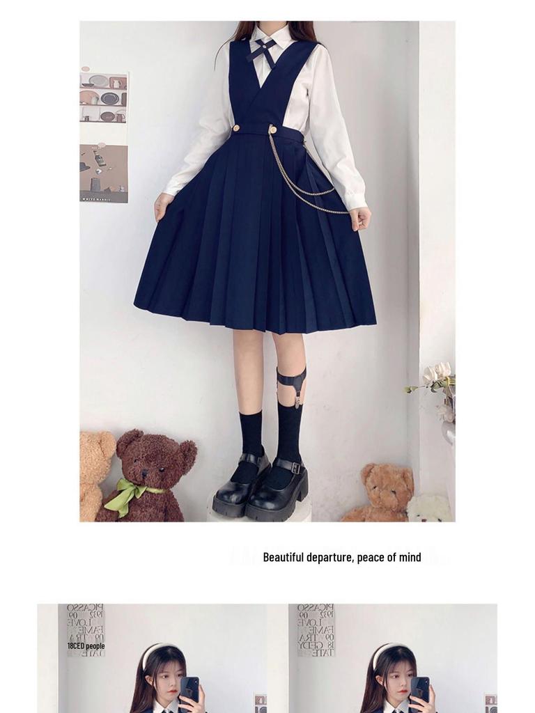 Japanisches JK Uniform Kleid Set: Authentischer langer Brustschutzrock für junge Damen von Hu Mu Tao