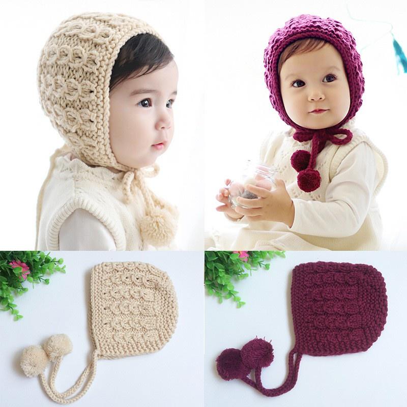 Gardening Spring-Knit Caps Baby Girls Caps Winter Bownots Sweet Woolen Hat Warm Caps Knitted Hat