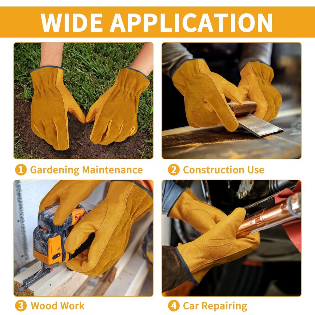 Men/Women Work Gloves Soft Cowhide Driver Hunting Driving Farm Garden Thorn-proof Welding Security Protection Mechanic Glove