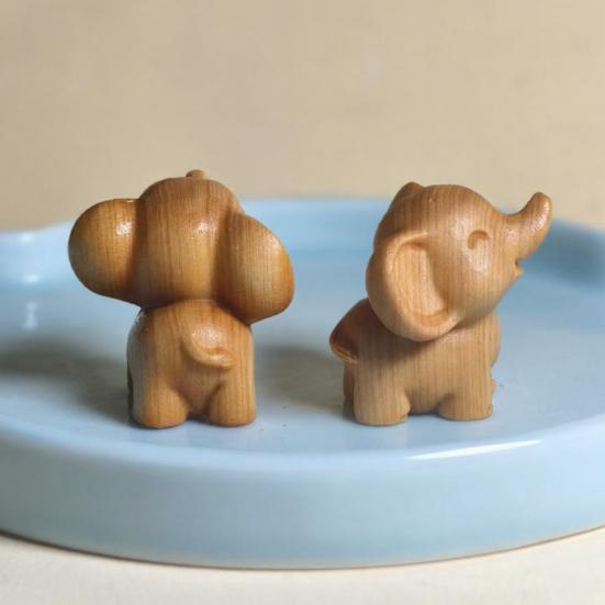 Mini Elephant Figurine Cute Wooden Miniature Animal Sculpture Small Collectible Wildlife Statue for Living Room Office Shelf Decor