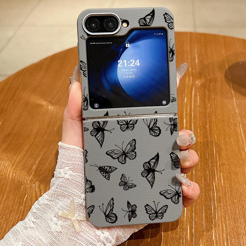 Butterfly Print Leather Texture TPU Magnetic Case For Magsafe For Samsung Galaxy Z Flip 6 5 4 3 Flip4 Flip5 Flip6 Folding Cover