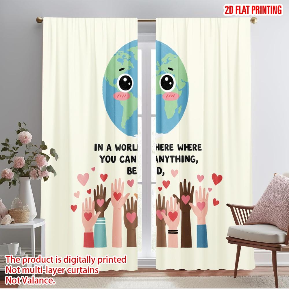 

2pcs 2D flat printing Scene Curtain Earth Kindness Hearts Quote Polyester Without Electricity Seasonal Party & Holiday Decor 52.50×116.00 CM 2pcs
