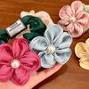 Hair Tie Handmade Satin Flower Decor Hair Tie with Imitation Pearls Large Elastic Soft Hair Band Autumn Winter Hair Accessories