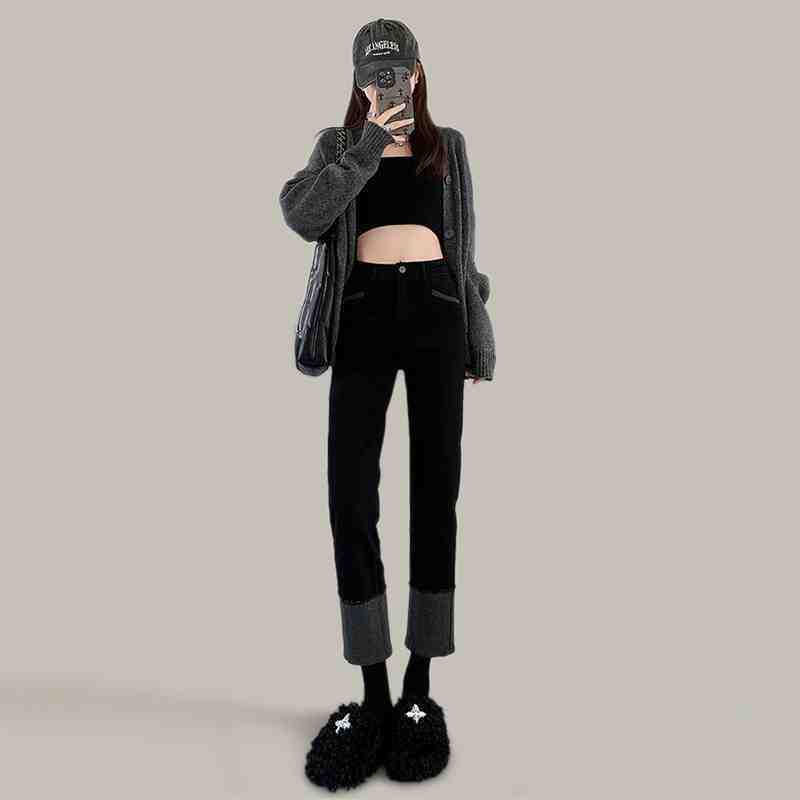 

Petite Women s Stretchy High-Waisted Cigarette Pants – Autumn/Winter 2023 Flattering Narrow Leg Straight Jeans 26