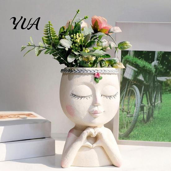 Artistic Sculpture Flower Pot Face Planter Pot, Cute Resin Head Vase for Succulents Flowers, Decorative Pots Unique Indoor Bedroom Desk Shelf