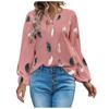 Women's Fashion Loose V-Neck Feather Print Long Sleeve Pullover Shirt Top