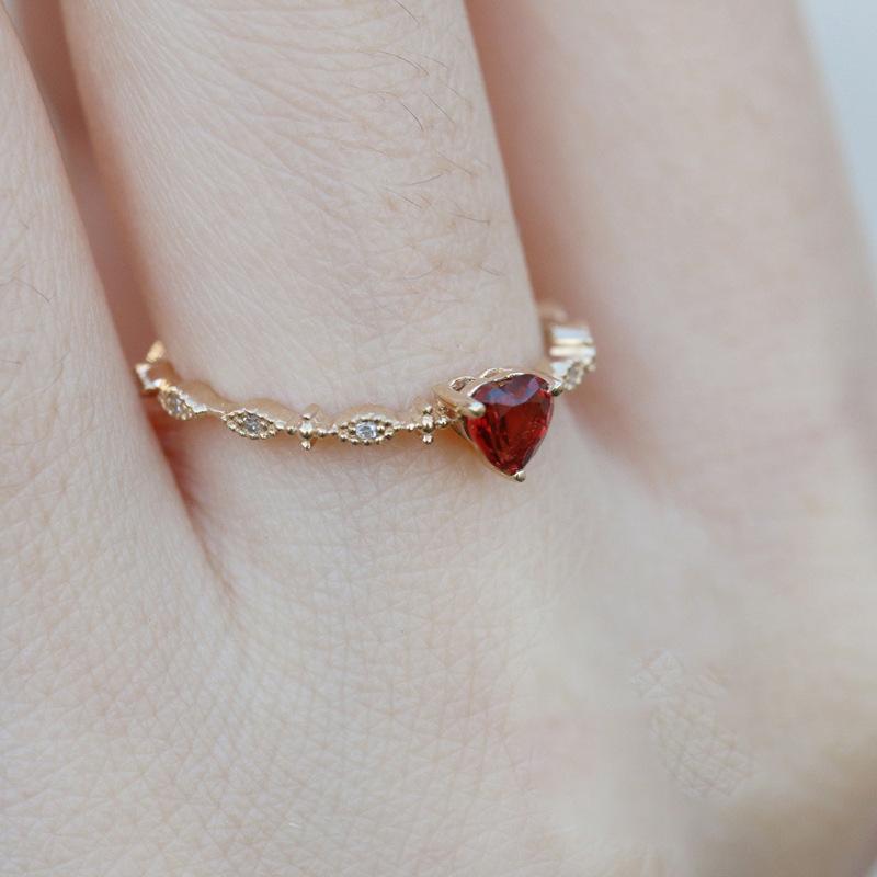 Niche Heart Ruby Ring Female Fashion Light Luxury Pair Advanced Sense Open Adjustable Index Finger Rings Tide Casual Everyday Dainty Minimalist Ring
