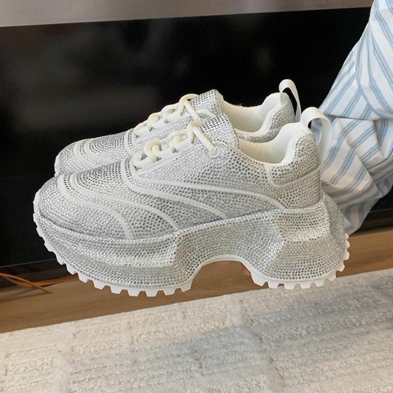 Fashion Crystal Women Sport Shoes Casual Flats Sneakers Luxury 2025 Fashion New Winter Walking Hiking Shoes Running Lace Up Zapatillas