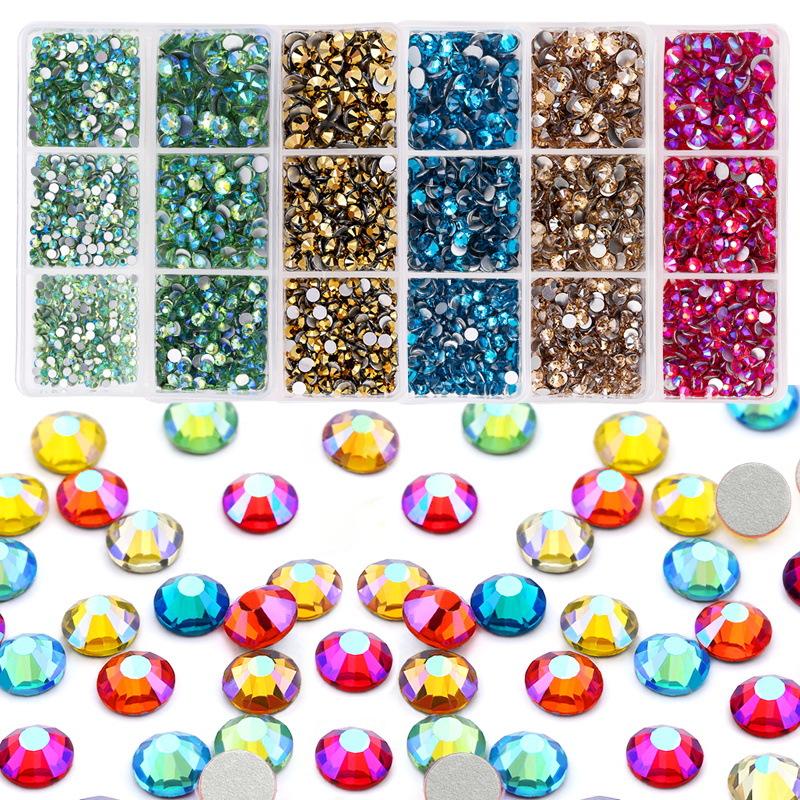6-Grid Nail Art Diamond Box Ss6-Ss20 Large-Capacity Flat-Bottomed Rhinestone Set Diy Nail Jewelry Sticker Drill 1560 Pcs