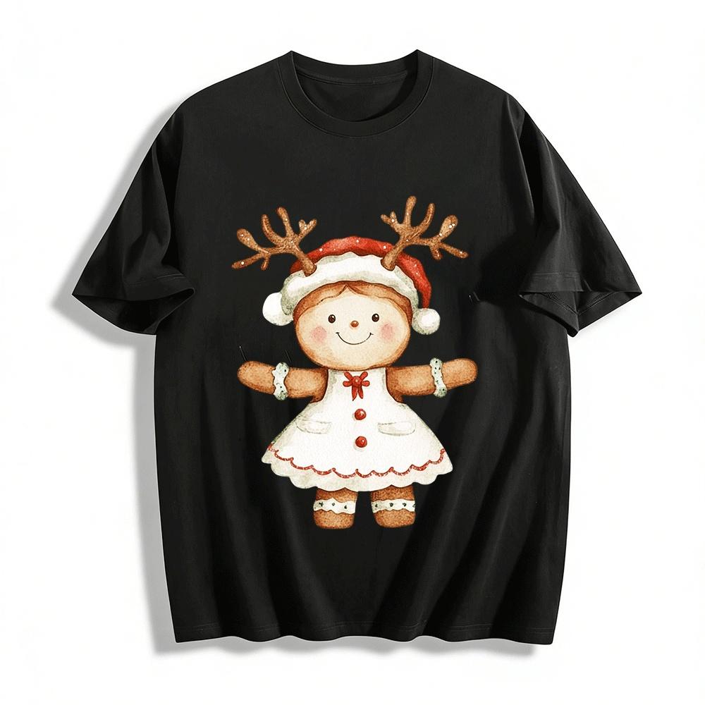 Christmas Reindeer Gingerbread Man Print Kids Family Sweatshirt Pure cotton T-shirt