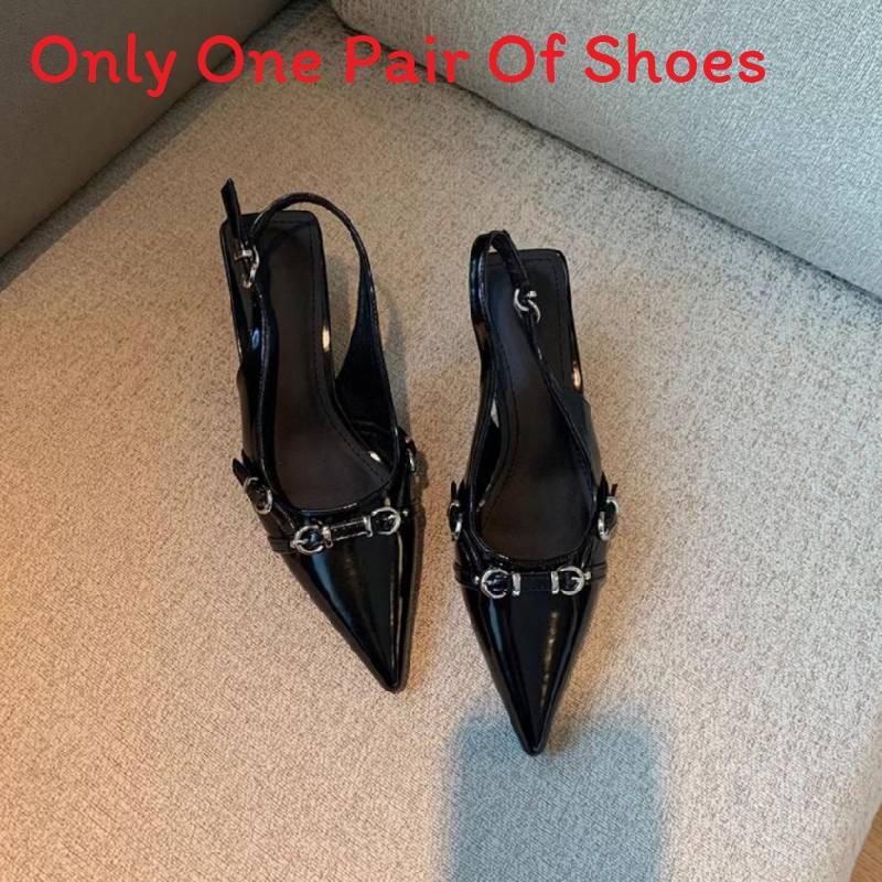 Small Fragrance Black Pu Oneword Strap High Heel Shoes For Spring Wear