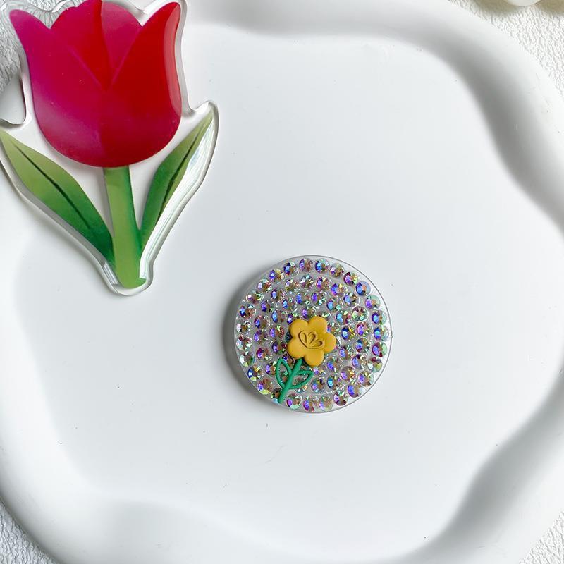 

Mobile Airbag Holder Rhinestone Flower Tulip Back Sticker Expandable Desktop Stable Portable Support Niche Ins