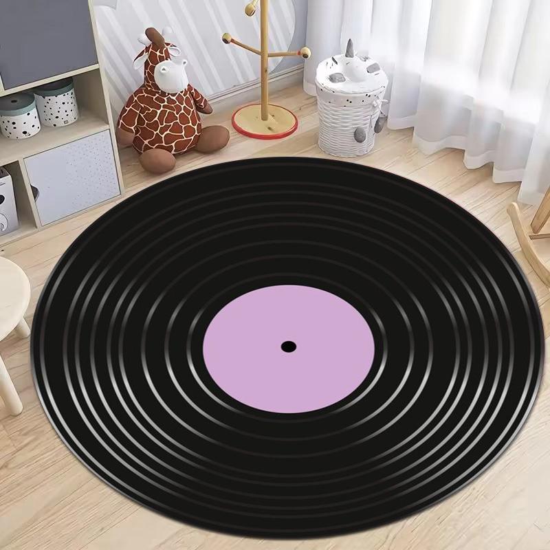 Retro Vinyl Record Round Rug Popular Music Record CD Pattern Circle Carpet for Living Room Bedroom Decor Rug Chair Doormat