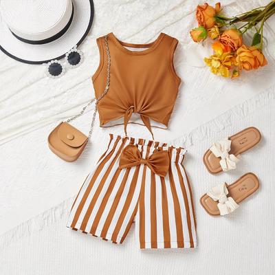Girls Striped Shorts Vest Shorts Casual Suit Summer Kids Fashion Suit