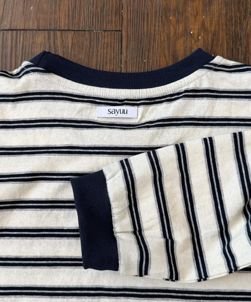 SAYUU Striped Biscuit Long Sleeve Tee Ivory