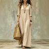 BITCED Fashion Spring Autumn Solid Color Print Long Sleeve V-Neck Casual Dresses
