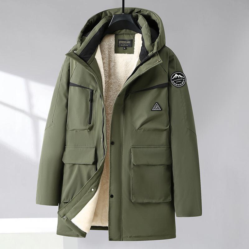 Men's Plus Size Hooded Winter Jacket - Thick, Plush, Water/Wind/Cold-Resistant, Mid-Length for Larger Sizes
