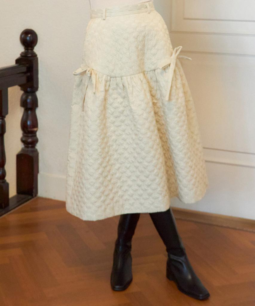 Salon De Yon Ribbon Quilting Skirt_ Ivory