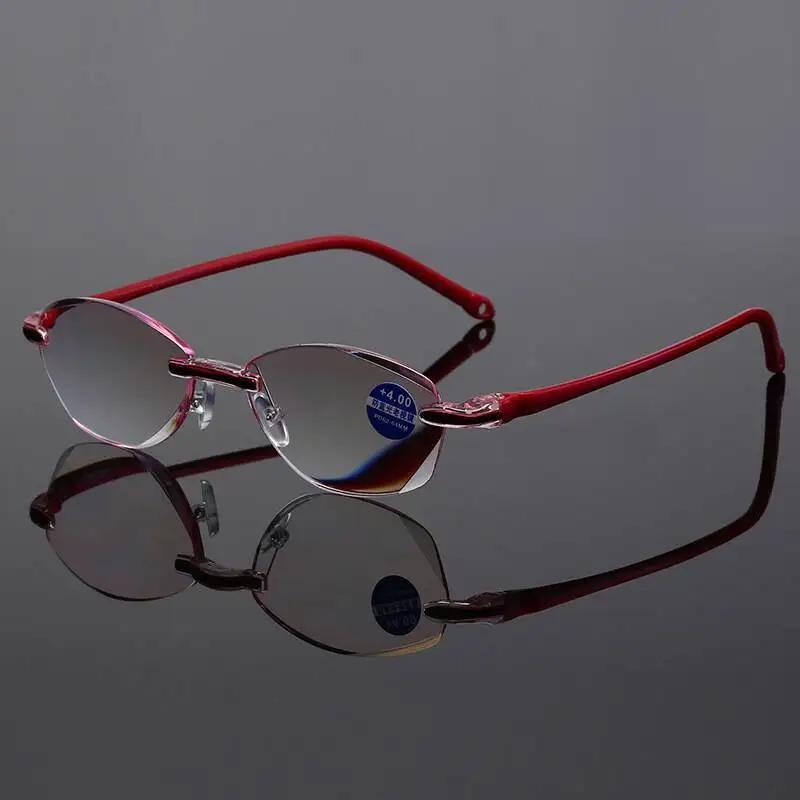 Fashion Women Ultralight Rimless Reading Glasses Classic Anti Blue Light Eyeglasses Ladies Presbyopia Eyewear 0 To +4.0
