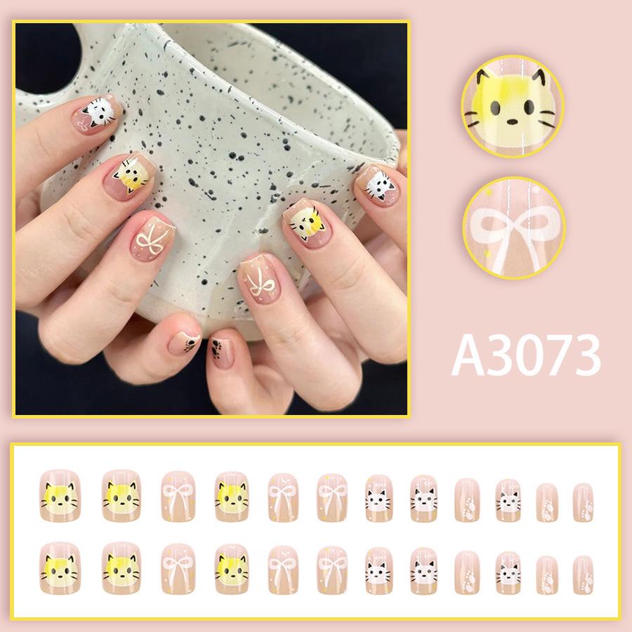 Light Pink Polka Dot Bow Cat Nail Stickers - 24-Piece Set