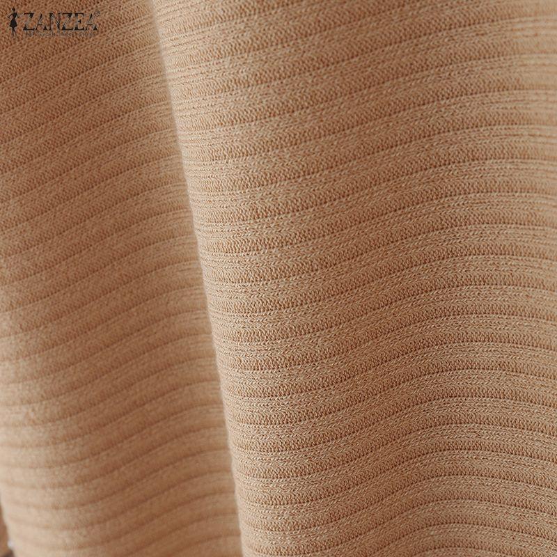 ZANZEA Women Casual O-neck Solid Color Bat Sleeve Rib Thin Blouse Tops