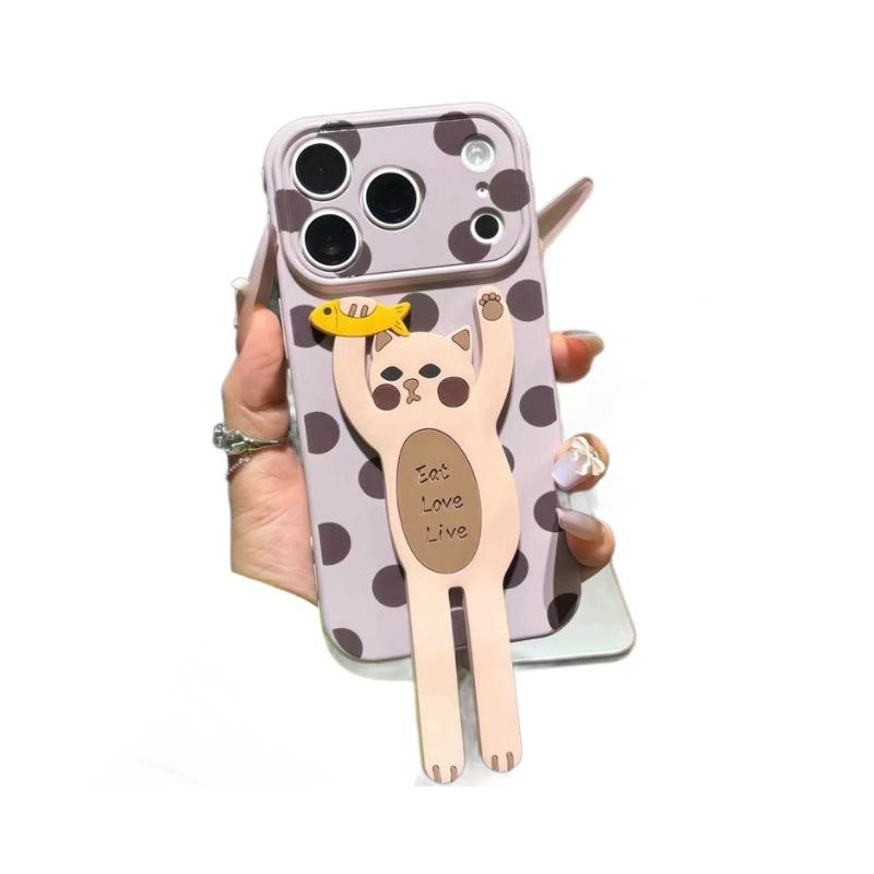 Applicable To iPhone17ProMax New Cartoon Mobile Phone Case Catch Fish Cat Drink Coffee Cat Apple 16 Soft Case