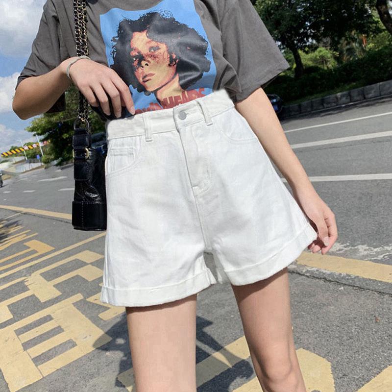 Women's Korean Style High Waist Loose Denim Shorts - Versatile Wide Leg Casual Fit with Rolled Hem