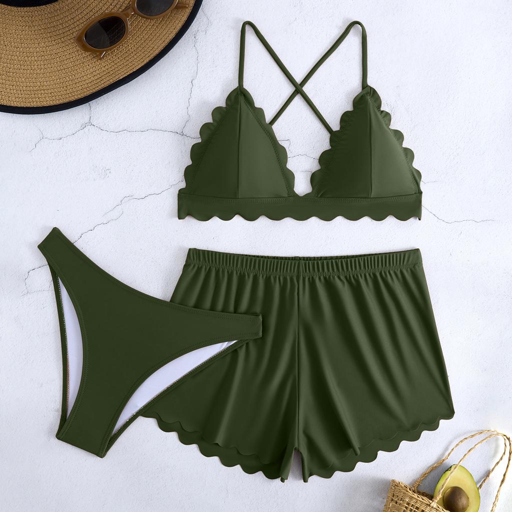 Women's Color Bikini  Swimsuit Swimsuit Three Piece Set