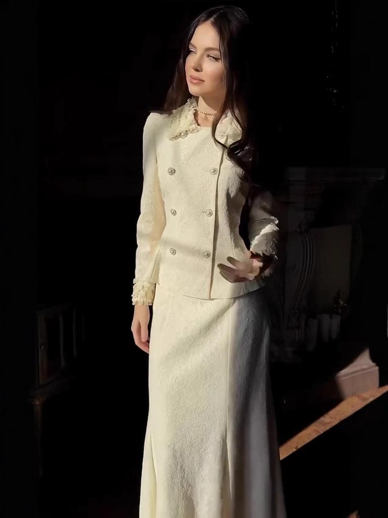 2026 European & American Style Embroidered Two-Piece Jacket Skirt Set