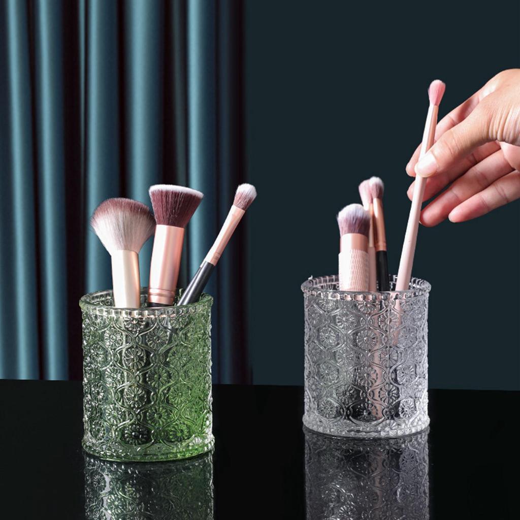 Makeup Brushes Storage Holder Cosmetic Box for Countertop Home Table Green