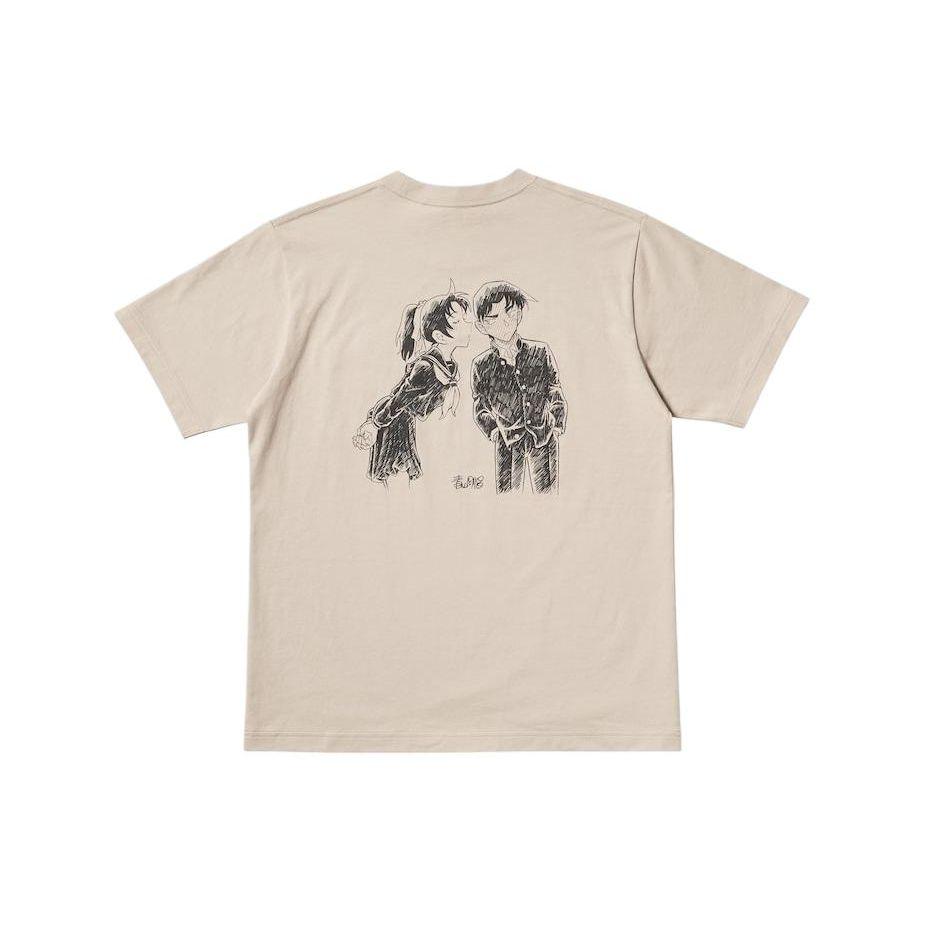 Uniqlo X Detective Conan Collaboration SS24 Cartoon Anime Front Pocket Graphic Round Neck Short Sleeve T-Shirt Unisex T-Shirt Beige 472192-30