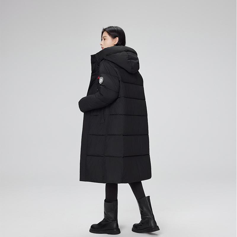 

То же теплое свободное пальто с капюшоном и воротником-стойкой для мужчин и женщин, удлиненная хлопковая одежда на пуху. 3XL чёрный