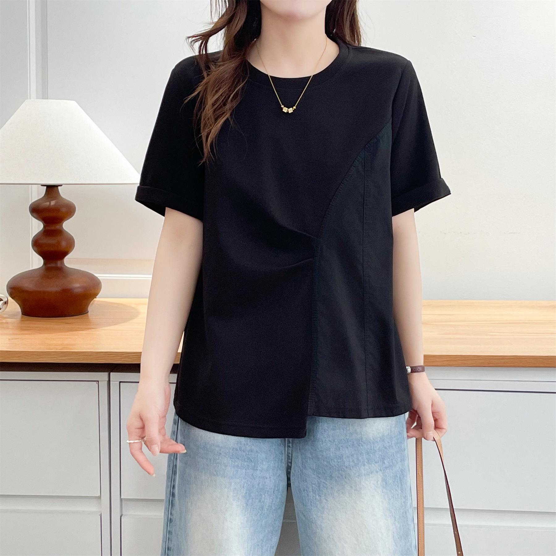 2026 Women s Plus Size Irregular Pleated Short Sleeve Top - Slimming and Versatile 4XL