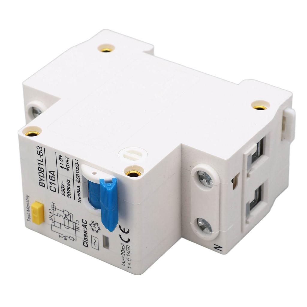Circuit Breaker 1P+N AC 230V 16A Residual Current Earth Leakage Protection Switch DIN Rail Mounting