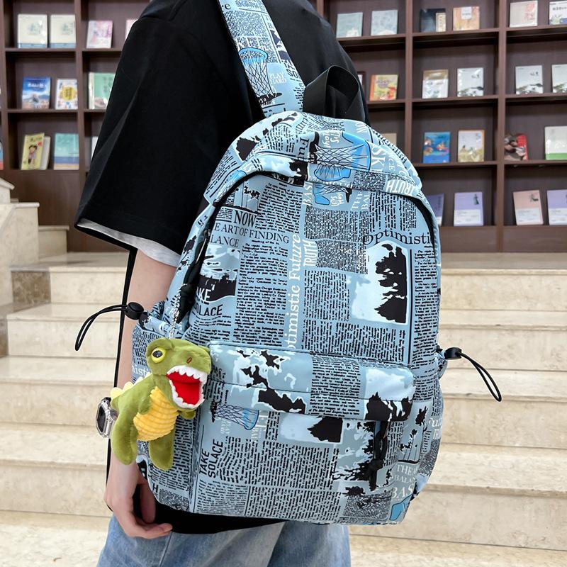 New and Old Newspapers, Literary Printing Backpack, Light Travel Girl Backpack, College Student Schoolbag