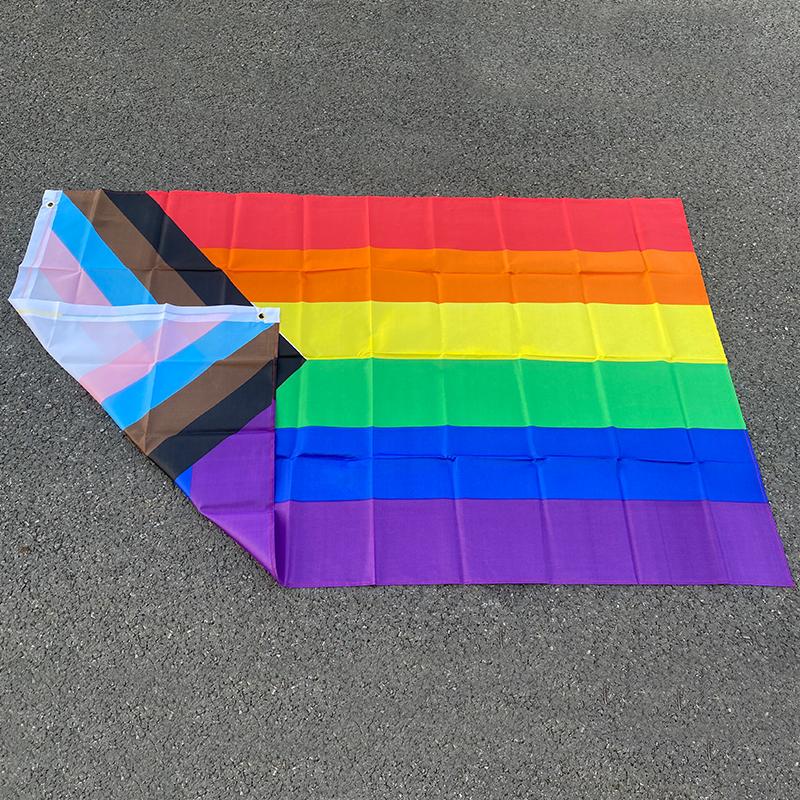 Aerlxemrbrae Bandiera Arcobaleno 150X90CM Stendardo Poliestere 100D occhielli lgbt Gay arcobaleno Progress Pride flag