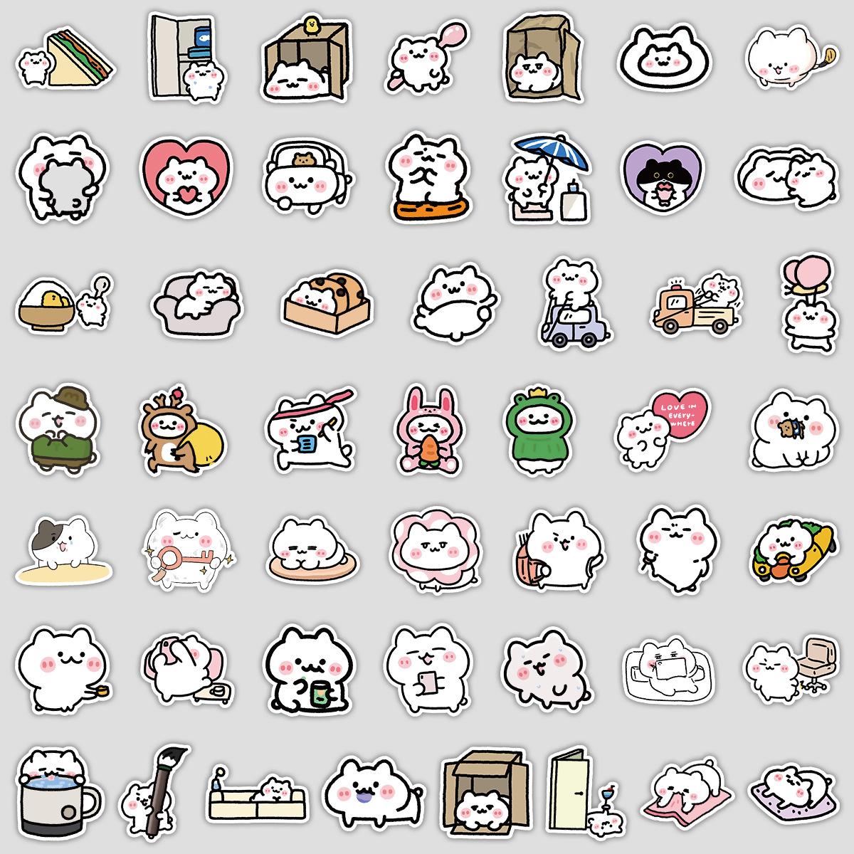 

50 Милых Граффити-наклеек с котиками и рисовыми пирожками для мобильных телефонов и компьютеров, Водонепроницаемые декоративные наклейки, Мультяшные наклейки с животными