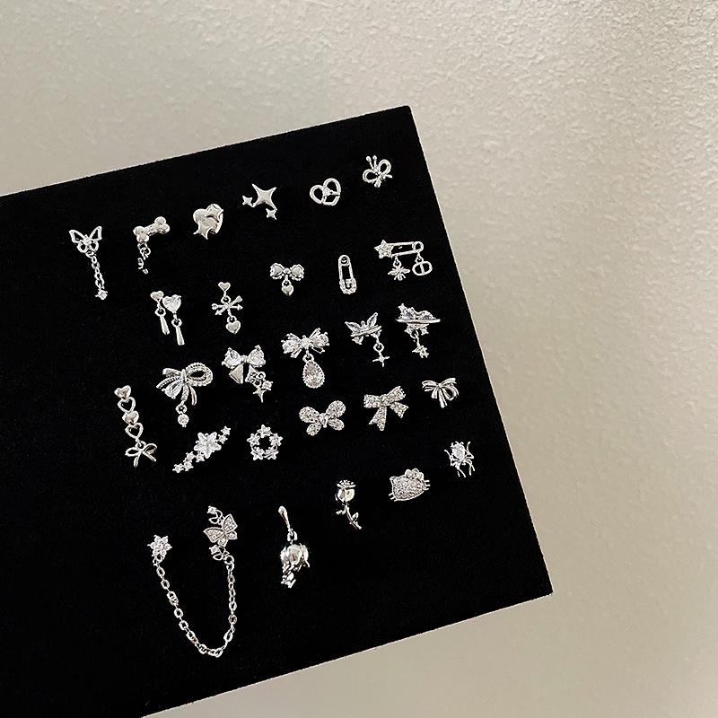 Zircon Bowknot Heart Cartilage Earrings: Chic, Versatile, Simple Earrings for Women