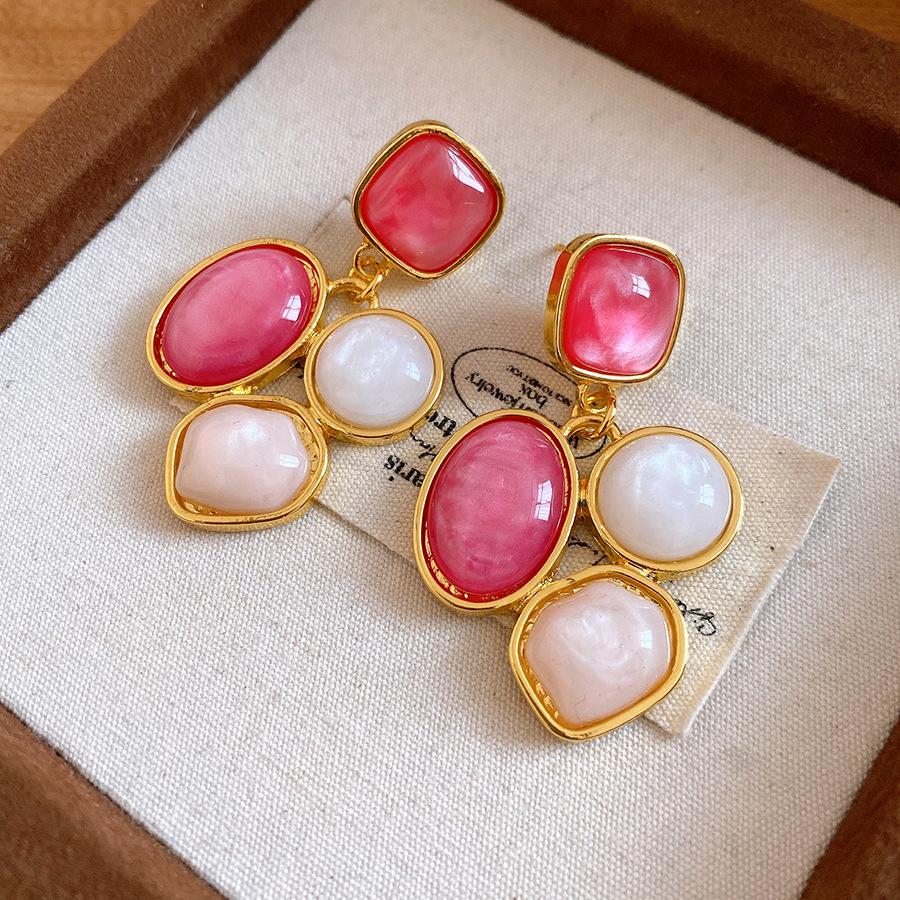 Vintage Resin Oval Pendant Earrings Minimalist Elegant Jewelry
